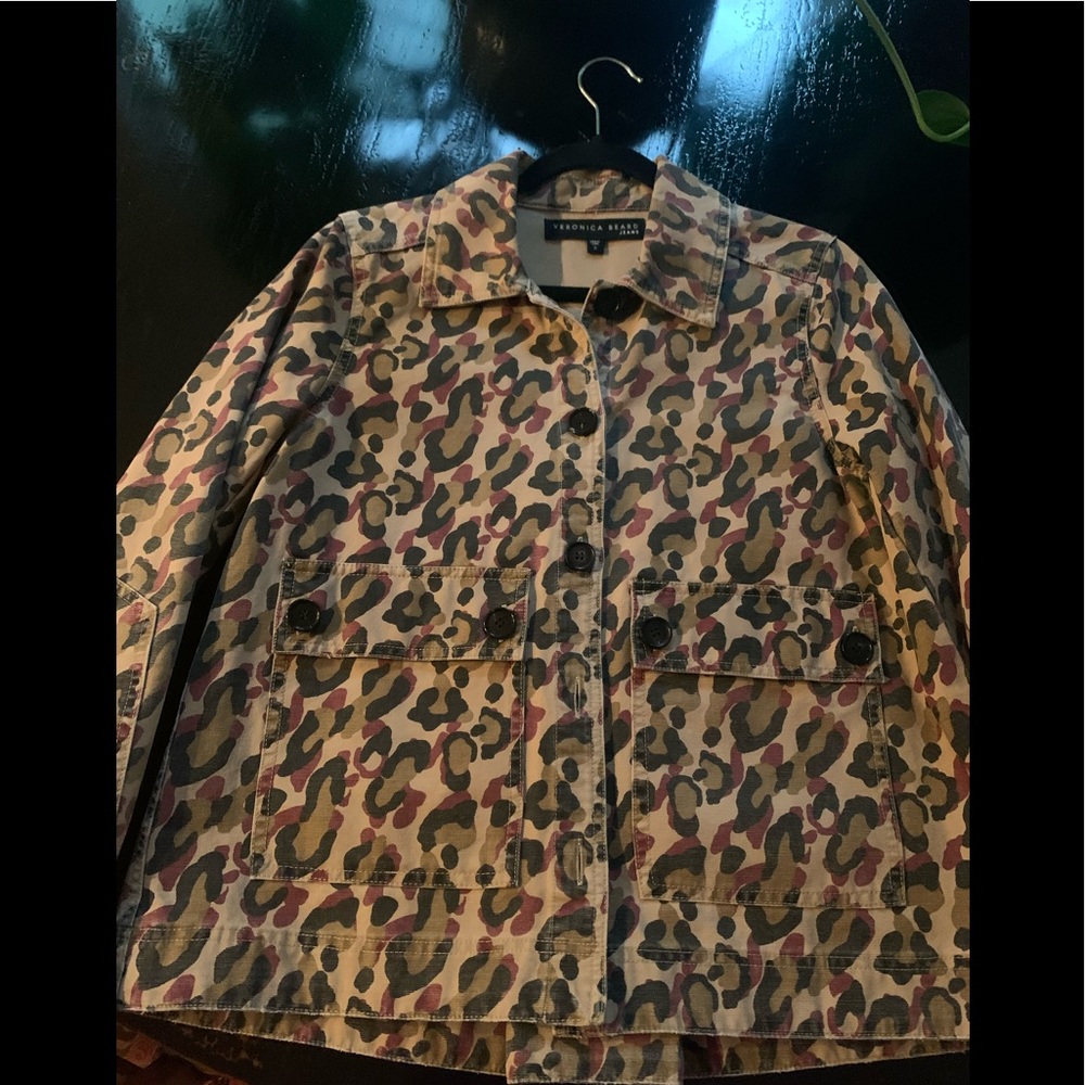 Veronica Beard Women’s Jean Jacket Mercer Leopard Print Camo